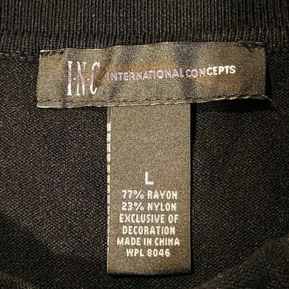 INC Cold Shoulder Striped Knit Top L Black White Lace Appliqué Chic Trendy - Picture 6 of 6